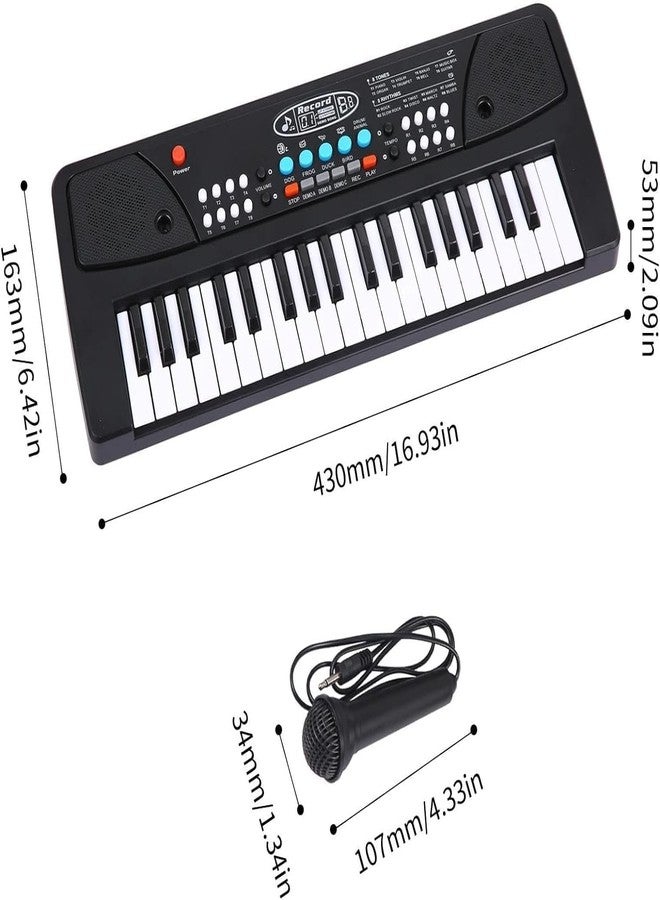RENARSH Piano 37-Key Electronic Piano Keyboard Toy with DC Power Option, Recording and Microphone - Black - Image 2